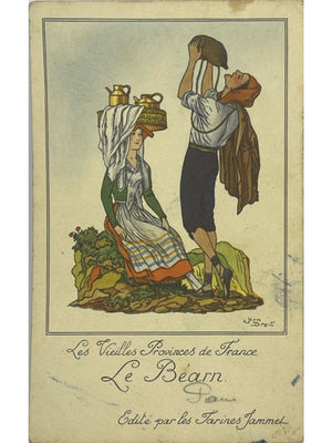 Carte postale – Le Béarn – Carte publicitaire Farines Jammet illustrée par Jean Droit