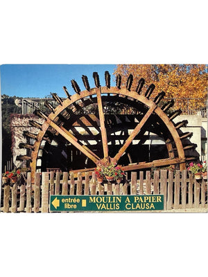 Carte postale – Fontaine-de-Vaucluse – Moulin à papier Vallis Clausa, roue à aubes