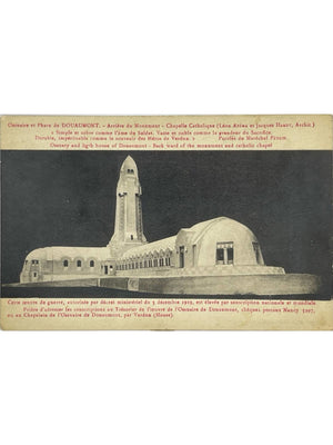 Carte postale – Douaumont – Ossuaire et phare, chapelle catholique – Carte de souscription années 1920