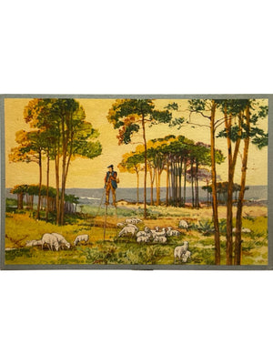 Carte postale – Berger sur échasses et troupeau de moutons – carte illustrée Superluxe