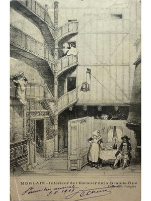 Morlaix – Intérieur de l’Escalier de la Grande-Rue – Collection Fougère – CPA 1903