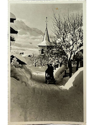 Leysin – Temple du Village sous la neige et luge – CPSM Suisse