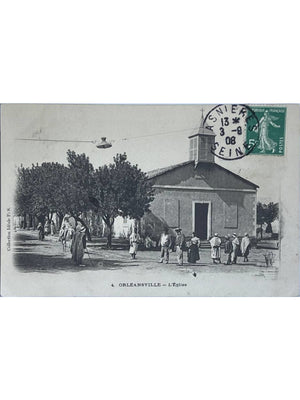 Orléansville (Chlef) – L'Église et scène animée – CPA n° 4
