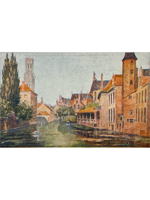Bruges – Le quai du Rosaire – Carte postale aquarelle ancienne
