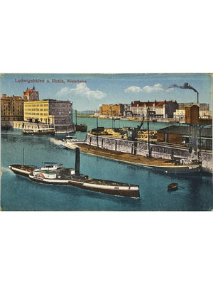 Carte postale – Ludwigshafen am Rhein – Winterhafen et bateaux, 1919