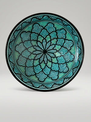 Grand plat mural marocain en faïence polychrome – 40 cm