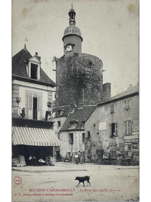 Bourbon-l'Archambault – Tour Qui-Qu'en-Grogne et rue animée – CPA