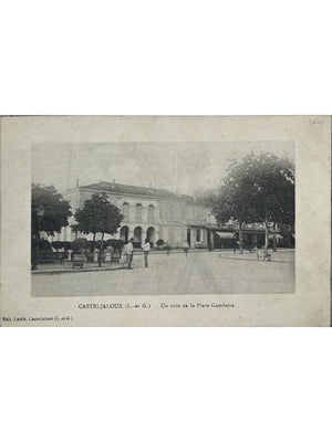 Casteljaloux – Place Gambetta et commerce X. Vassal – CPA 1917