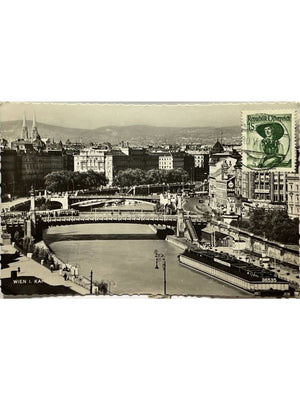Carte postale – Vienne – Wien I, quai du canal et ponts – Carte photo circulée 1952