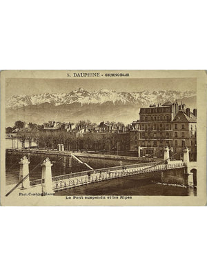 Grenoble – Le pont suspendu et les Alpes – Combier n°5 – CPA 1926