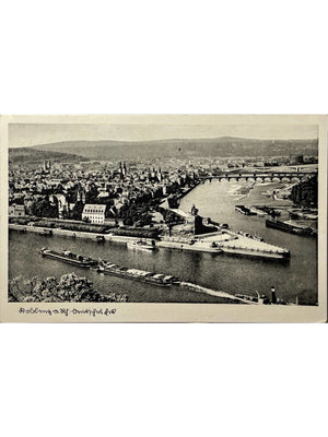 Carte postale – Koblenz – Deutsches Eck, confluence du Rhin et de la Moselle vers 1951