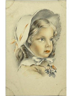 Carte postale illustrée italienne – Fillette au bonnet – N° 600