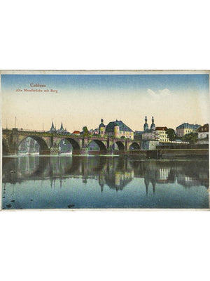 Coblence Koblenz – Ancien pont de la Moselle et Alte Burg – CPA colorisée 1923