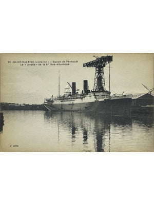 Saint-Nazaire – Bassin de Penhoët et paquebot Lutetia – CPA années 1920