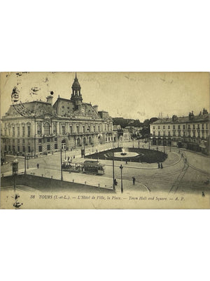 Tours – Hôtel de Ville, place et tramway – CPA n° 38