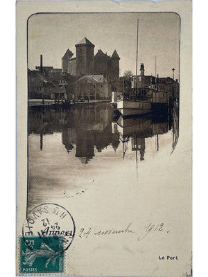 Annecy – Le Port, bateau et château – CPA 1912