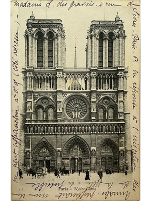 Paris – Cathédrale Notre-Dame, façade et attelage – CPA 1904