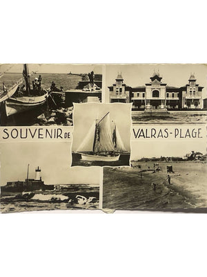 Carte postale – Valras-Plage – Port, casino, voilier, phare et plage – Carte multivues années 1950