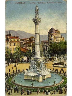 Marseille – Place Castellane, fontaine Cantini et tramway – CPA colorisée n° 21