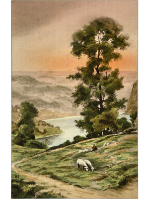Carte postale – Paysage pastoral au lac avec moutons – Luxographie n° 87