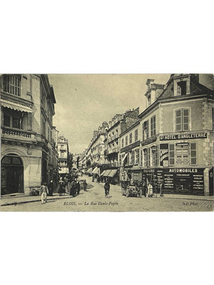 Blois – Rue Denis-Papin, garage automobile et Hôtel d'Angleterre – CPA