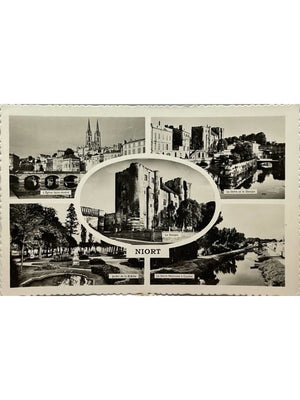 Carte postale – Niort – Donjon, église Saint-André, Sèvre et jardin de la Brèche – Multivue
