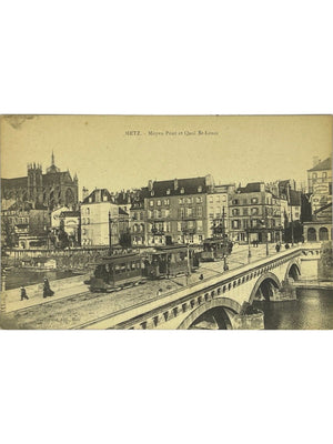 Metz – Moyen-Pont et quai Saint-Louis avec tramways – CPA ancienne