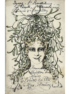 CPA illustrée femme au gui signée Bouteloup – Imprimerie J. Damien Paris
