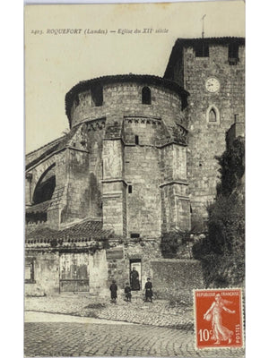 Roquefort (Landes) – Église du XIIe siècle – CPA circulée en 1916