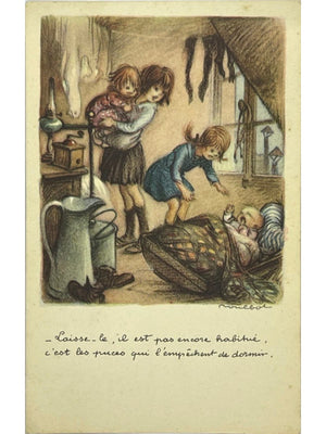 Carte postale – Ligue nationale contre le taudis – Enfants dans un logement insalubre – Carte illustrée ancienne