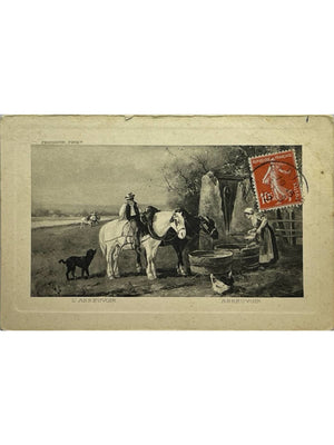 Eugène Fromentin – L’Abreuvoir, scène rurale avec chevaux – CPA ancienne