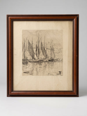 Robert Santerne – Estampe de port aux voiliers – 40 cm