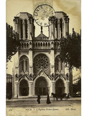 Nice – Église Notre-Dame, façade animée et attelage – CPA ND Phot. n° 583