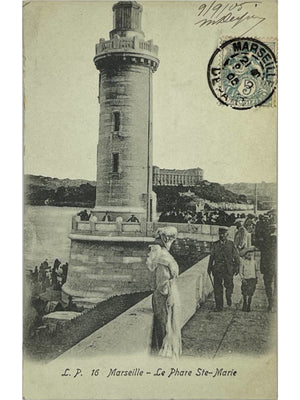 Marseille – Le phare Sainte-Marie animé – CPA L.P. n°16, 1905