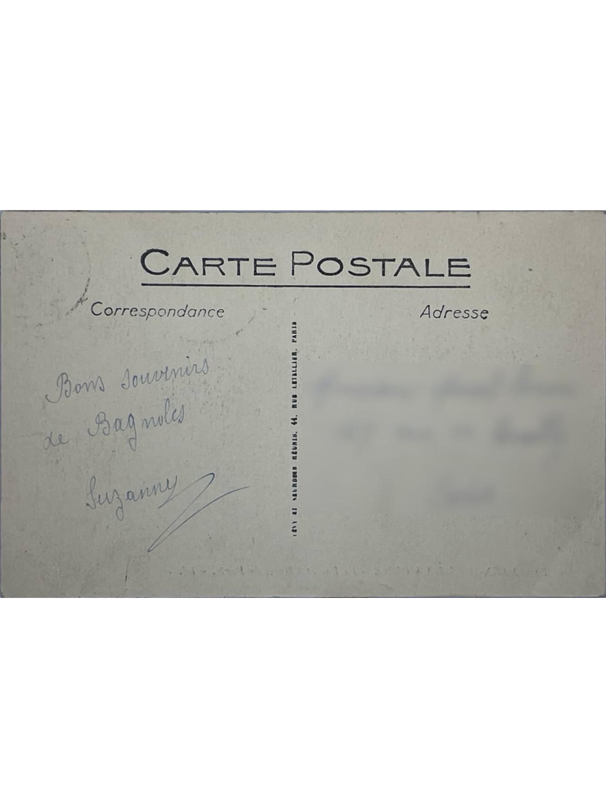 Verso de la carte postale