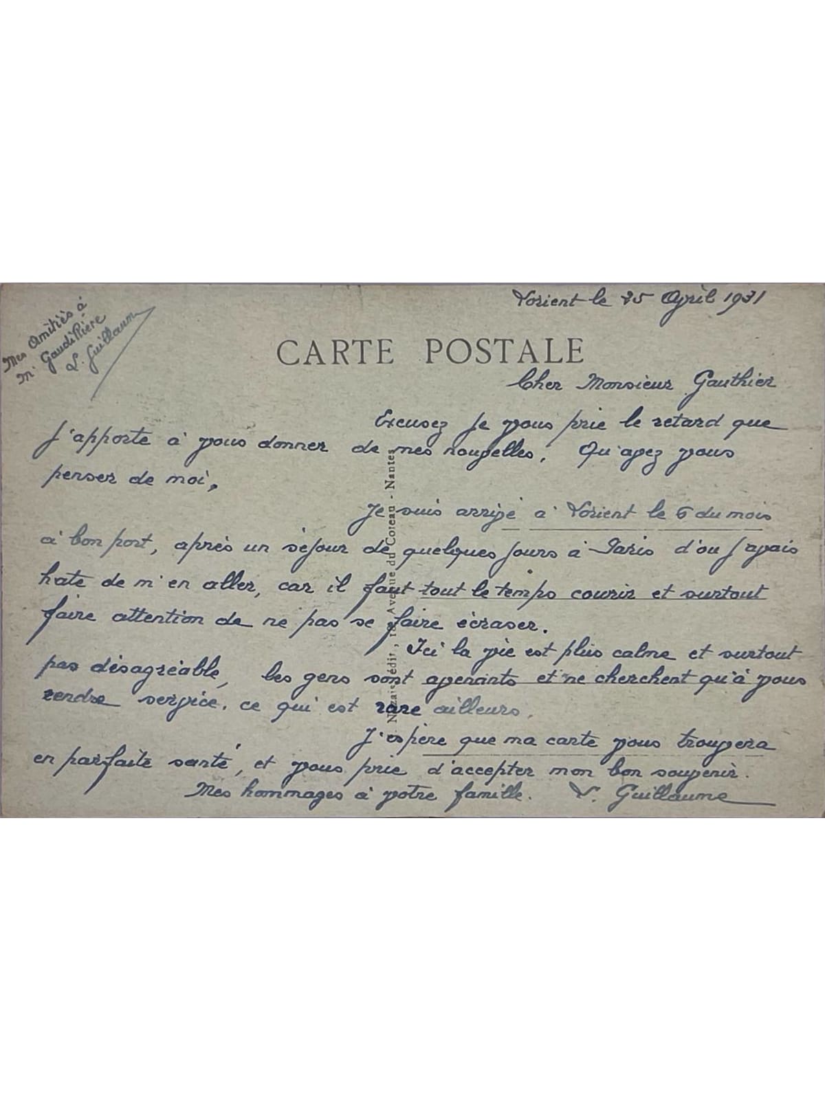 Verso de la carte postale
