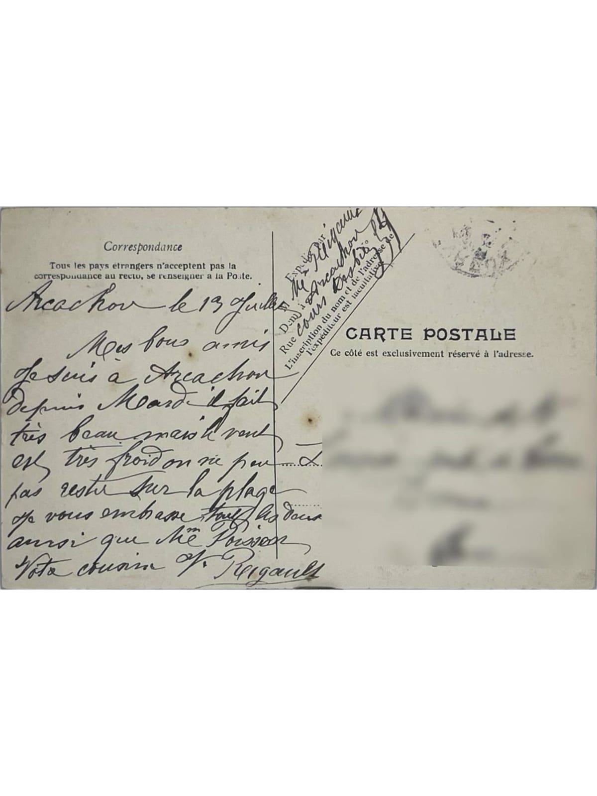 Verso de la carte postale