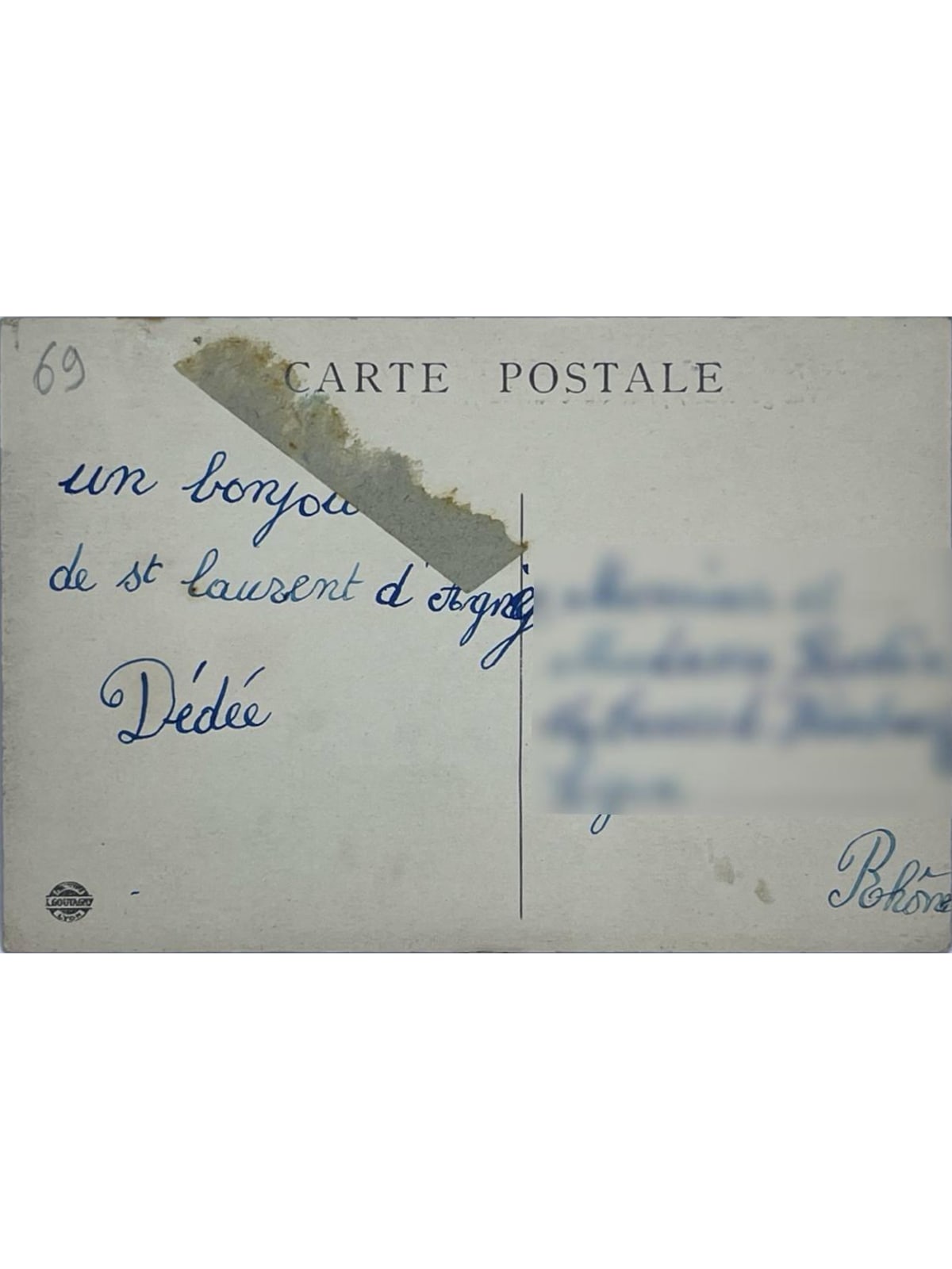 Verso de la carte postale