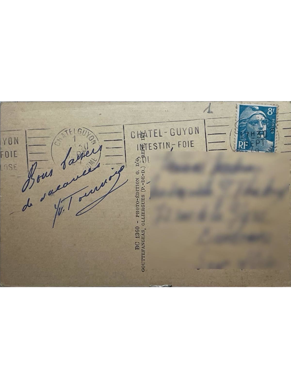 Verso de la carte postale