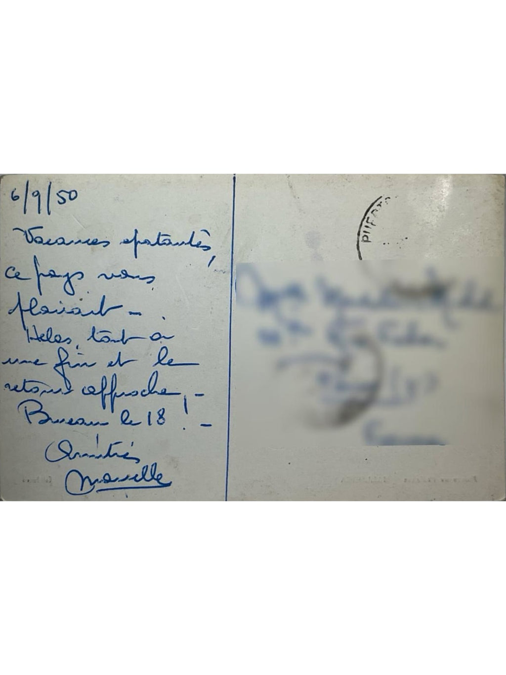 Verso de la carte postale