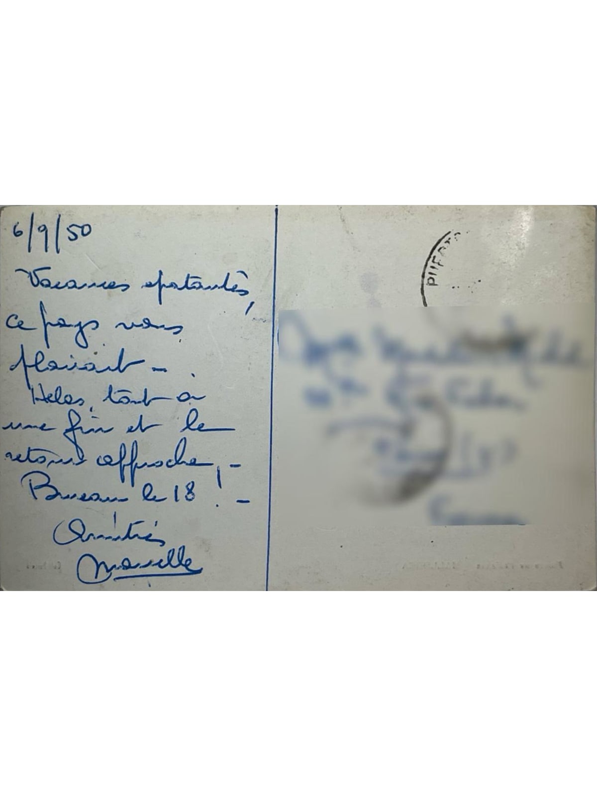 Verso de la carte postale