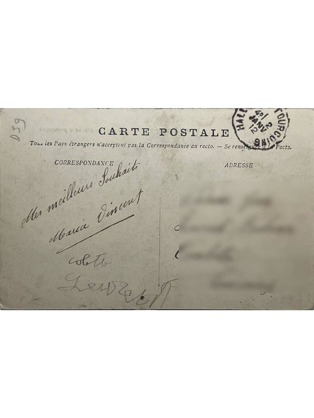 Verso de la carte postale