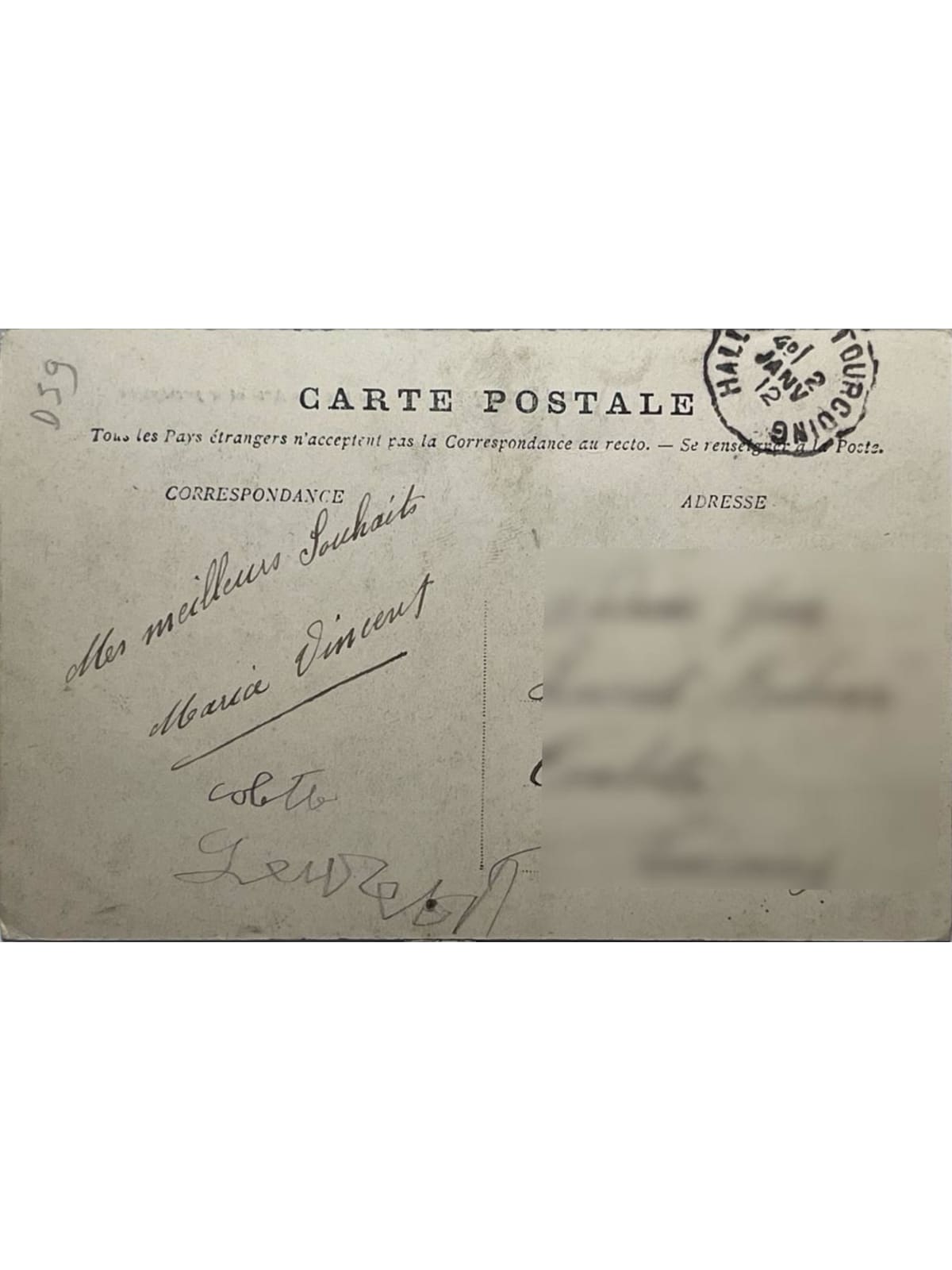 Verso de la carte postale