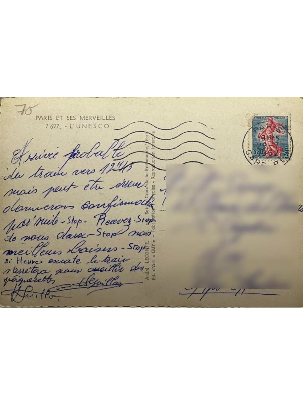 Verso de la carte postale