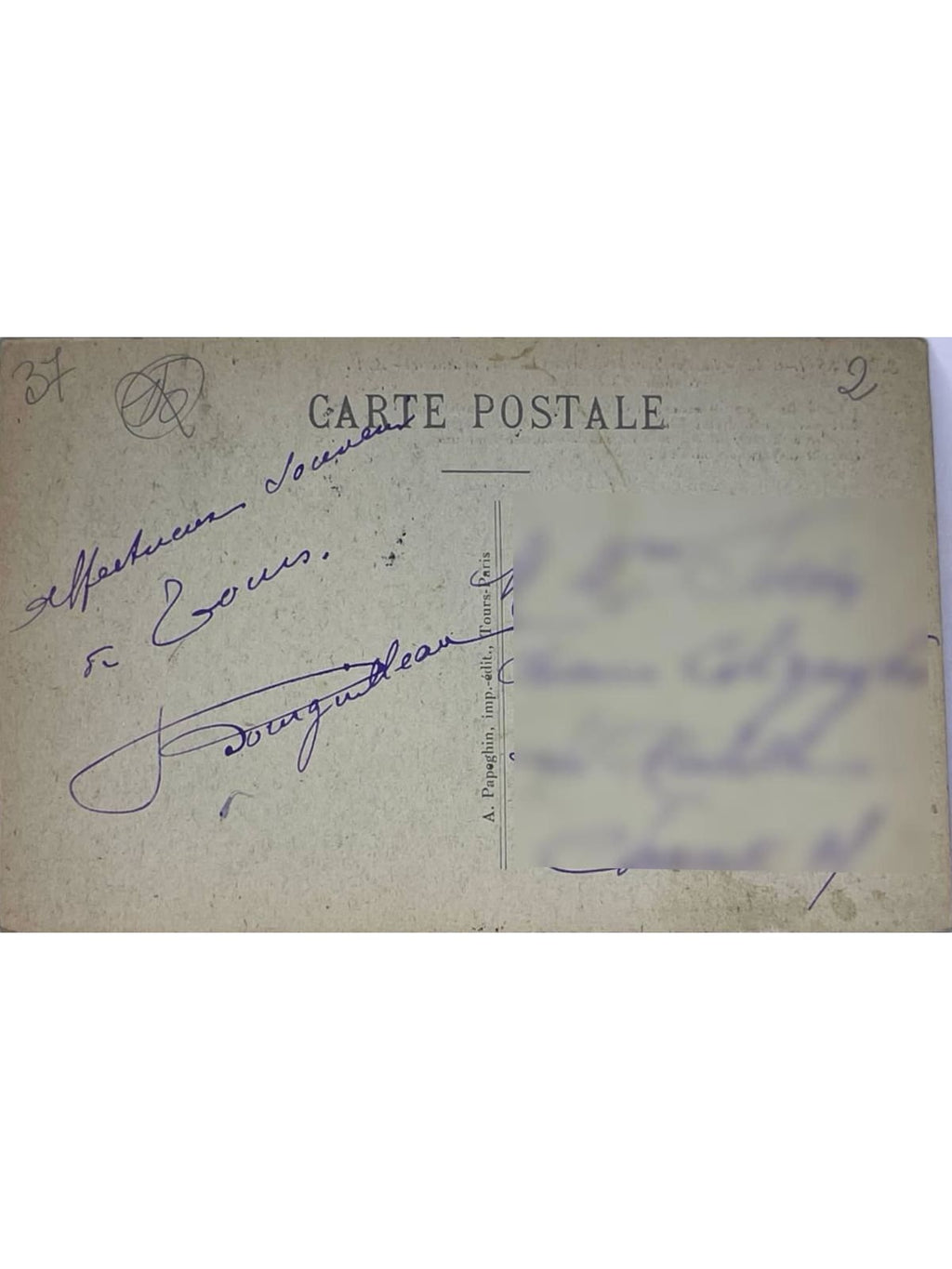 Verso de la carte postale