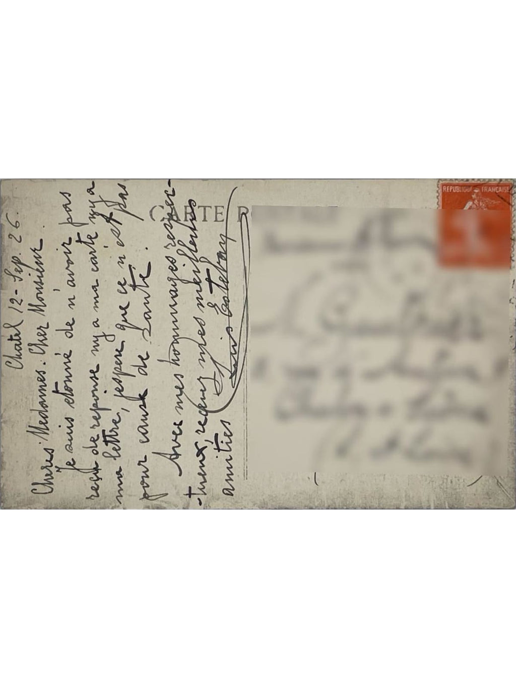 Verso de la carte postale