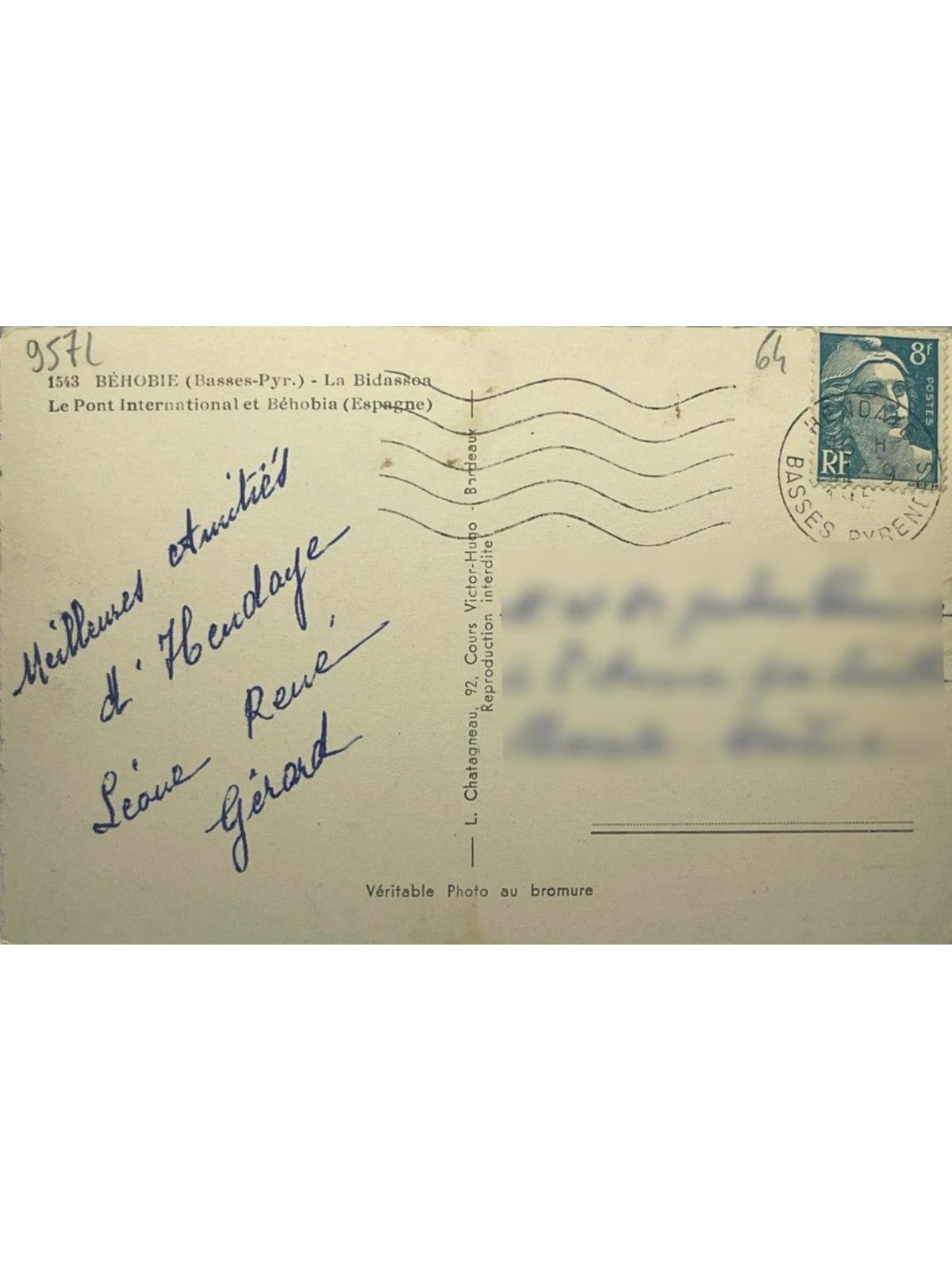 Verso de la carte postale