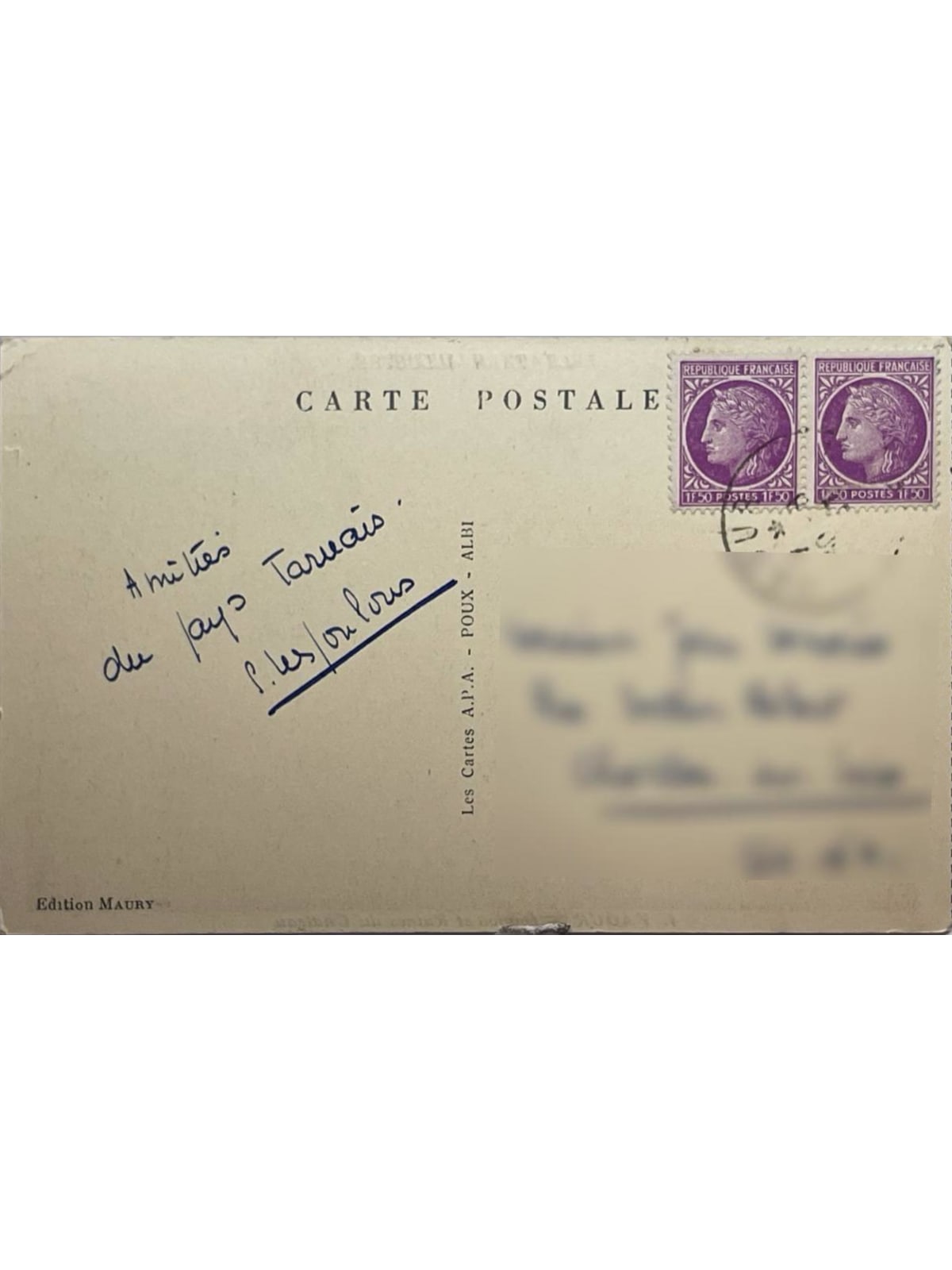 Verso de la carte postale