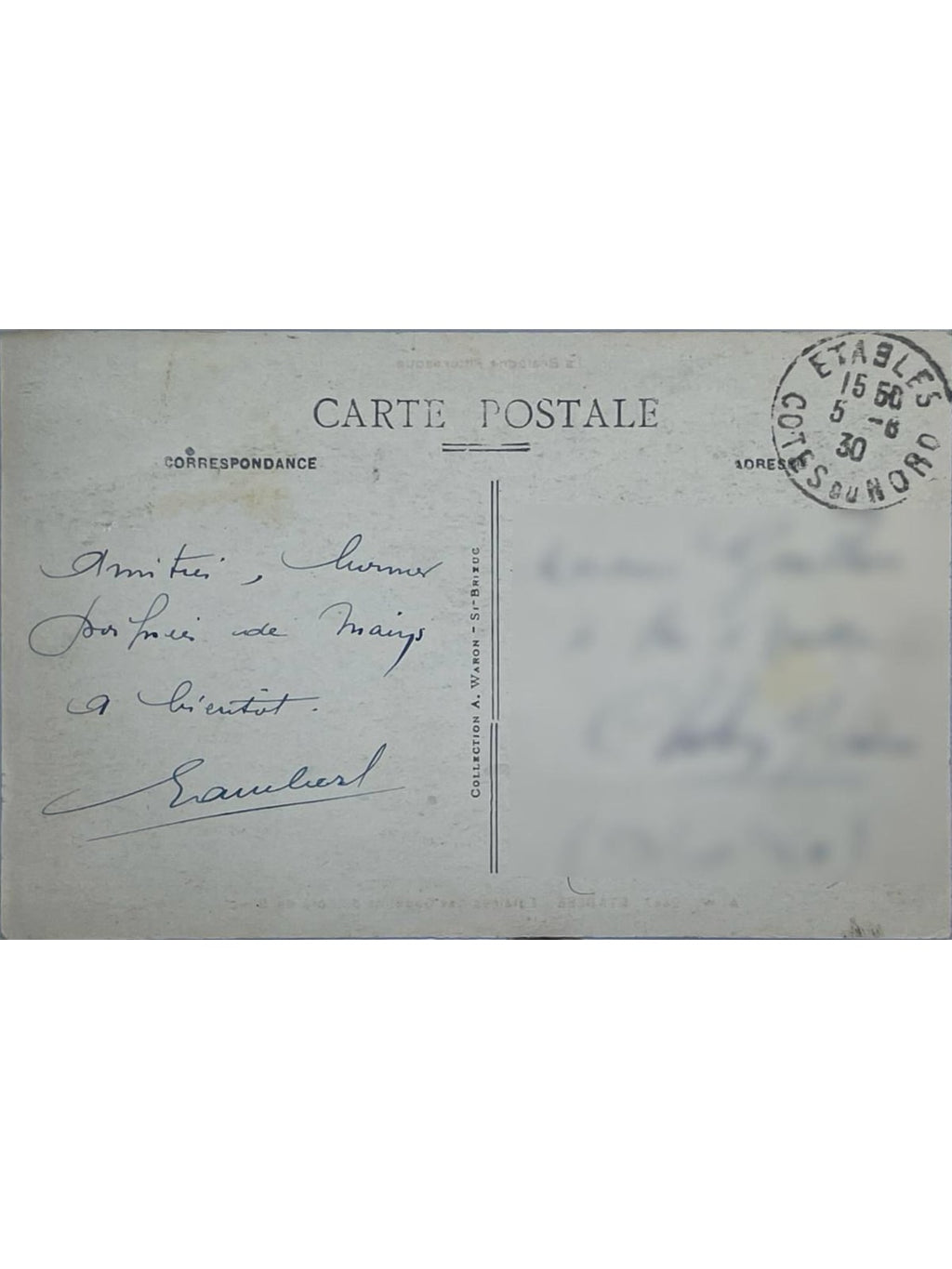 Verso de la carte postale