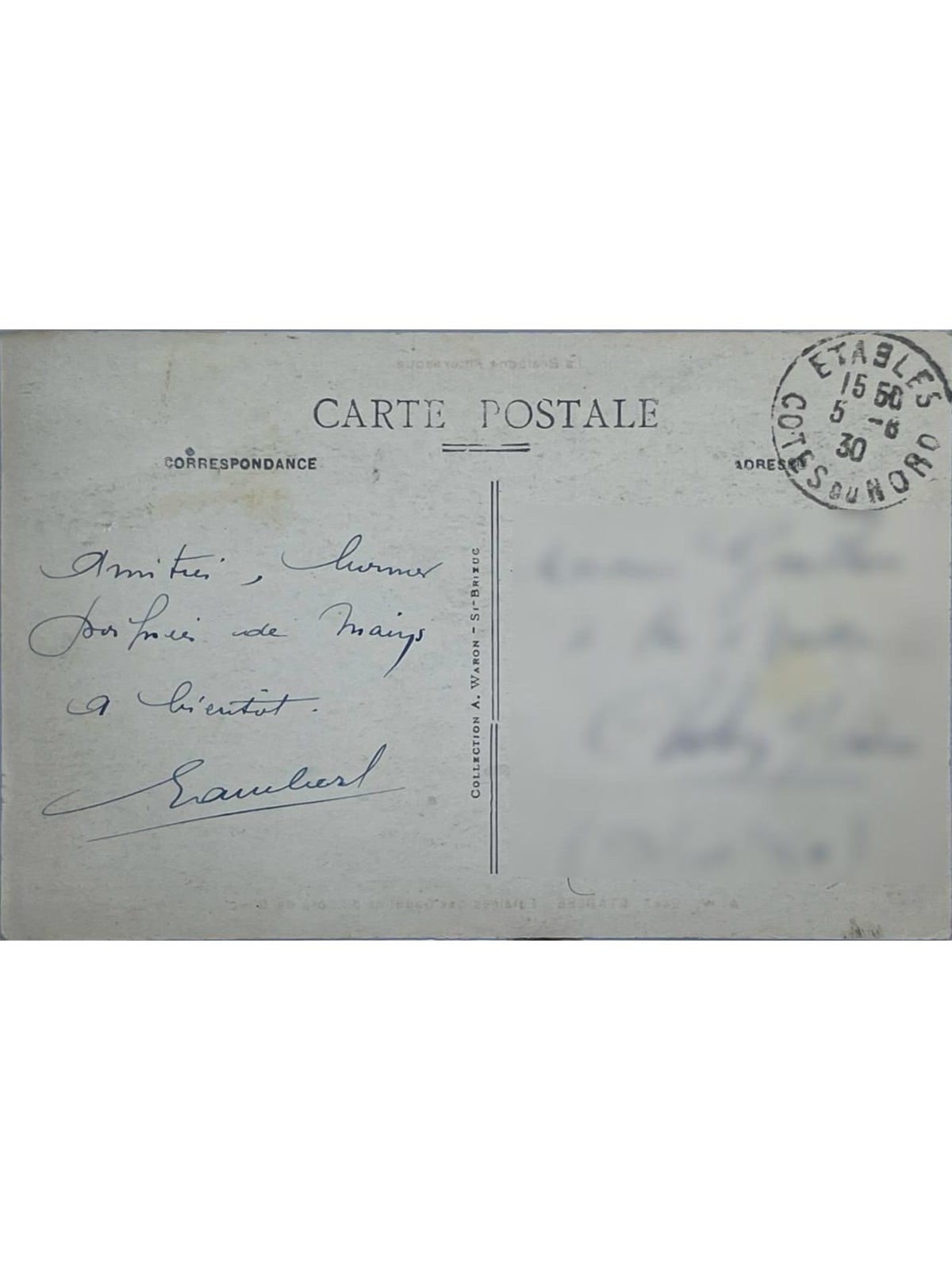Verso de la carte postale